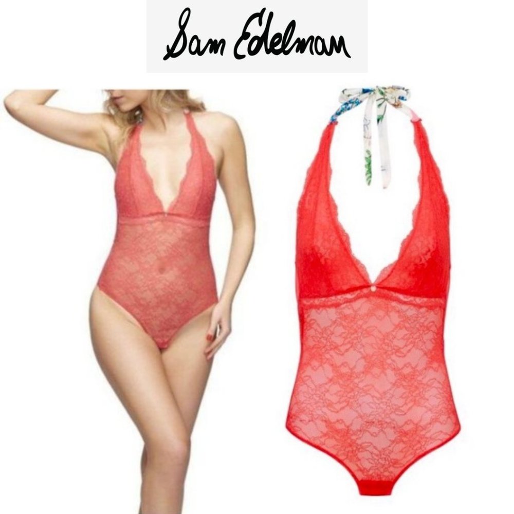 Sam Edelman Geranium Lace Halter Bodysuit